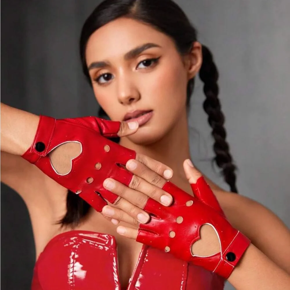 1pair Women's Cute Y2K Heart Shaped Fingerless Gloves,
